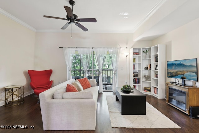 9745 Touchton Rd Unit 1629, Jacksonville, FL 32246 - living room featuring ceiling fan, baseboards, crown molding, and wood finished floors