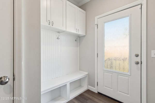 2939 Fitzgerald St, Jacksonville, FL 32254 - mudroom featuring plenty of natural light, ornamental molding, and dark wood-type flooring