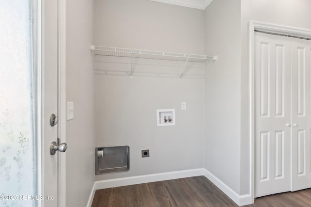 2939 Fitzgerald St, Jacksonville, FL 32254 - washroom featuring hookup for an electric dryer, hookup for a washing machine, baseboards, dark wood finished floors, and laundry area