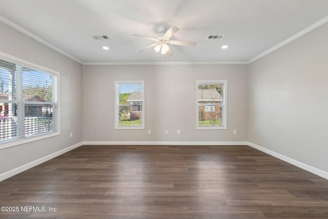 2939 Fitzgerald St, Jacksonville, FL 32254 - unfurnished room featuring baseboards, dark wood-style floors, visible vents, and crown molding