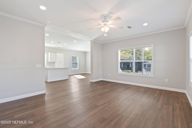 2939 Fitzgerald St, Jacksonville, FL 32254 - unfurnished living room featuring plenty of natural light, baseboards, crown molding, and ceiling fan