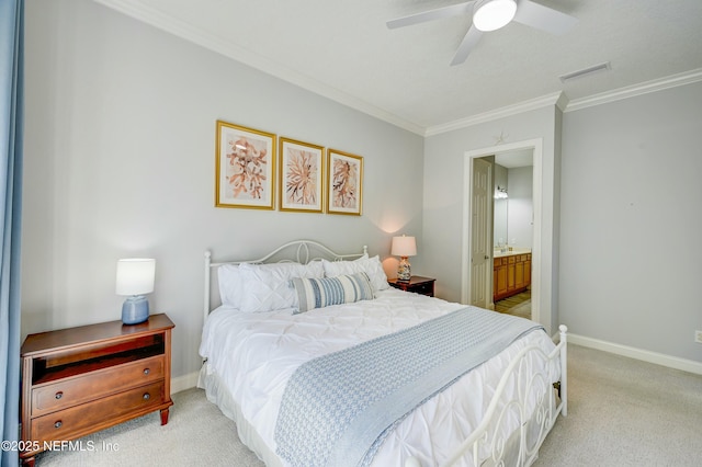 96064 Bottlebrush Ln, Fernandina Beach, FL 32034 - bedroom with light carpet, visible vents, baseboards, and ornamental molding