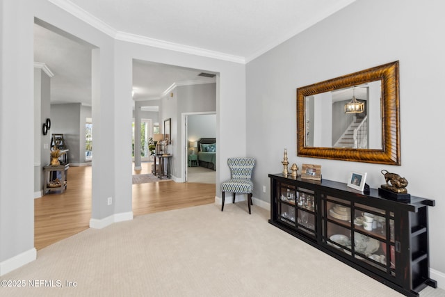 5698 Grand Cayman Rd, Jacksonville, FL 32226 - sitting room with carpet flooring, visible vents, crown molding, and baseboards