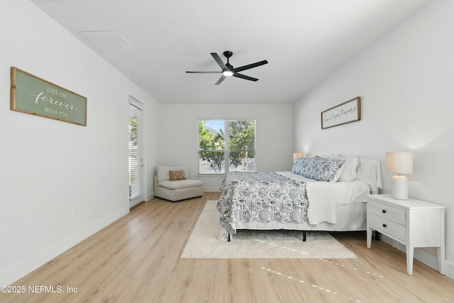 3852 Westridge Dr, Orange Park, FL 32065 - bedroom with access to exterior, wood finished floors, baseboards, and ceiling fan