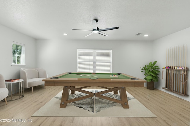 3852 Westridge Dr, Orange Park, FL 32065 - recreation room featuring visible vents, a ceiling fan, wood finished floors, and billiards