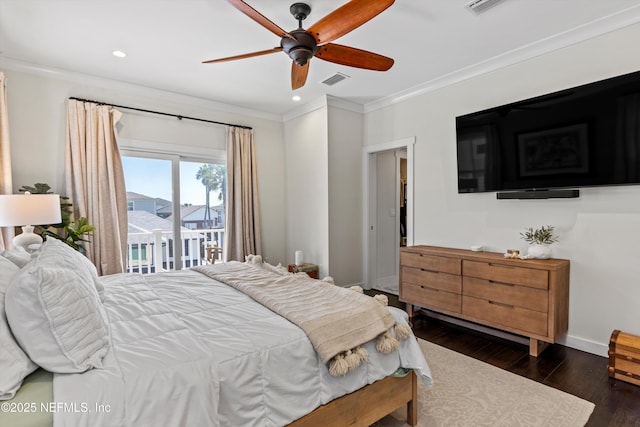 31 26th Ave S, Jacksonville Beach, FL 32250 - bedroom featuring access to outside, recessed lighting, wood finished floors, visible vents, and ornamental molding