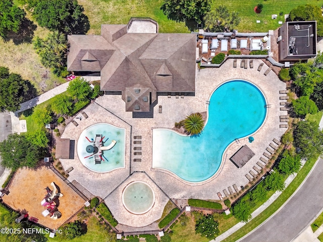 aerial view of a pool