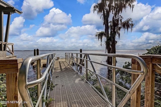 view of dock featuring a water view