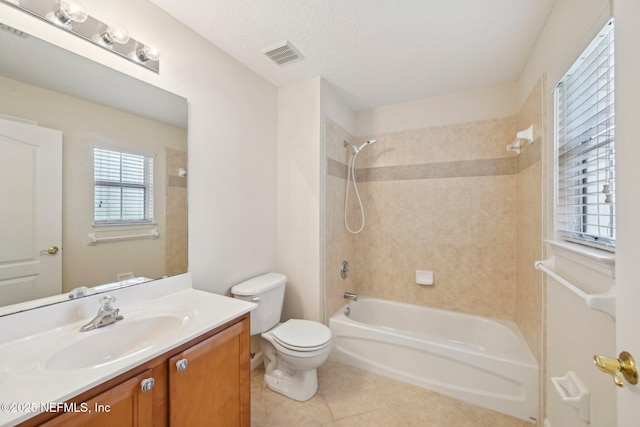 6376 Island Forest Dr Unit A, Fleming Island, FL 32003 - full bathroom with toilet, vanity, tile patterned flooring, tub / shower combination, and a textured ceiling