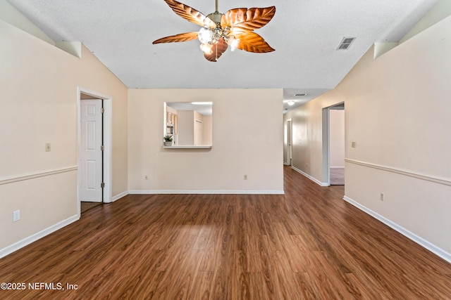 11326 Hendon Dr, Jacksonville, FL 32246 - unfurnished living room featuring visible vents, wood finished floors, lofted ceiling, and a ceiling fan