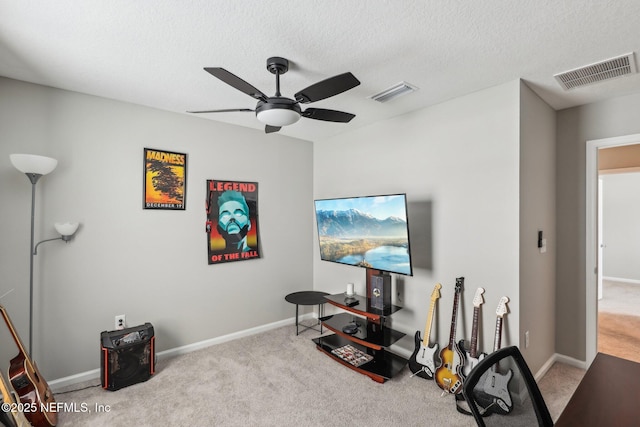 7802 Merchants Way, Jacksonville, FL 32222 - interior space featuring visible vents, ceiling fan, carpet floors, and a textured ceiling