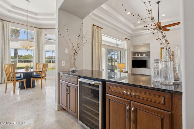 1193 Queens Harbor Blvd, Jacksonville, FL 32225 - kitchen with a raised ceiling, plenty of natural light, built in features, and beverage cooler
