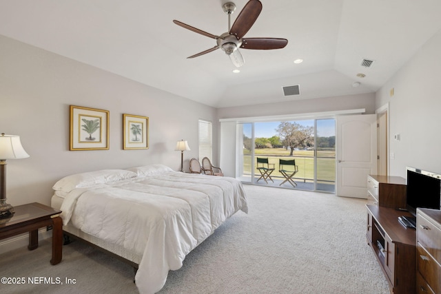 1193 Queens Harbor Blvd, Jacksonville, FL 32225 - bedroom with light carpet, access to outside, lofted ceiling, and visible vents