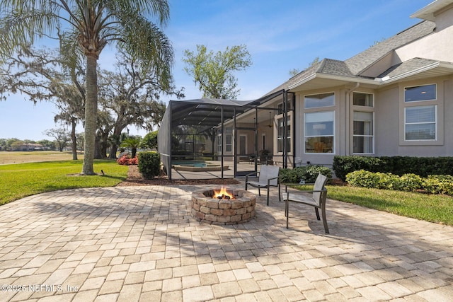 1193 Queens Harbor Blvd, Jacksonville, FL 32225 - view of patio with an outdoor fire pit and glass enclosure
