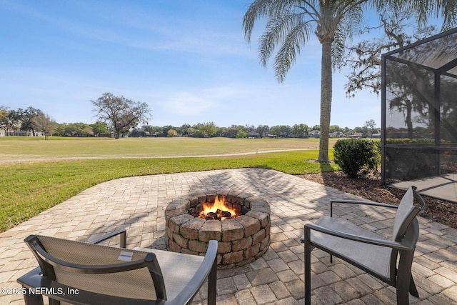 1193 Queens Harbor Blvd, Jacksonville, FL 32225 - view of patio / terrace with a fire pit and glass enclosure