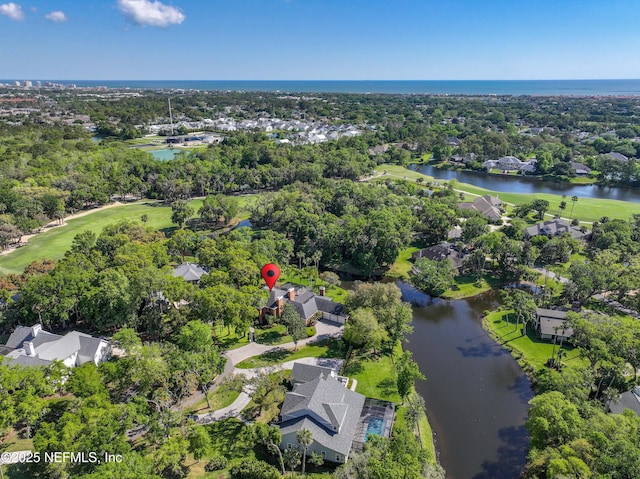 6260 Highlands Ct, Ponte Vedra Beach, FL 32082 - aerial view of property's location featuring a nearby body of water, a tree filled landscape, nearby suburban area, and a golf course