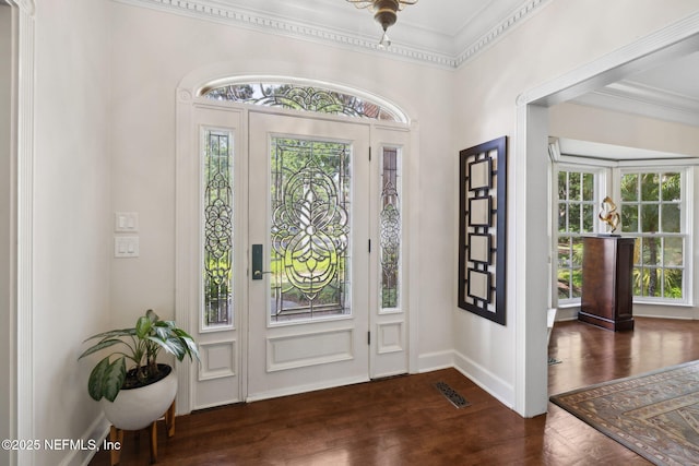 6260 Highlands Ct, Ponte Vedra Beach, FL 32082 - foyer with plenty of natural light, dark wood finished floors, ornamental molding, and baseboards