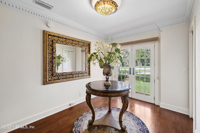 6260 Highlands Ct, Ponte Vedra Beach, FL 32082 - entryway with baseboards, dark wood-style floors, crown molding, and french doors