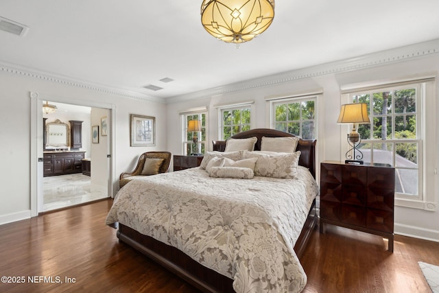 6260 Highlands Ct, Ponte Vedra Beach, FL 32082 - bedroom with multiple windows, dark wood-type flooring, baseboards, and crown molding
