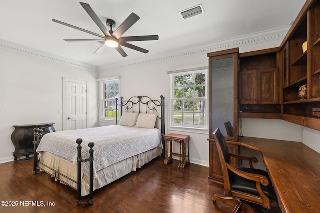 6260 Highlands Ct, Ponte Vedra Beach, FL 32082 - bedroom with multiple windows, crown molding, dark wood-style flooring, and baseboards