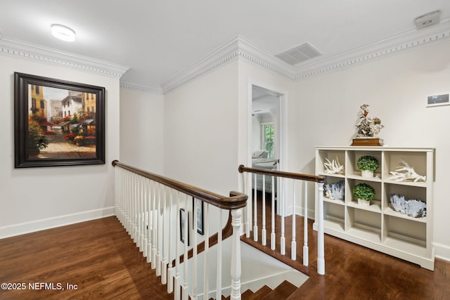 6260 Highlands Ct, Ponte Vedra Beach, FL 32082 - corridor with an upstairs landing, crown molding, wood finished floors, and baseboards