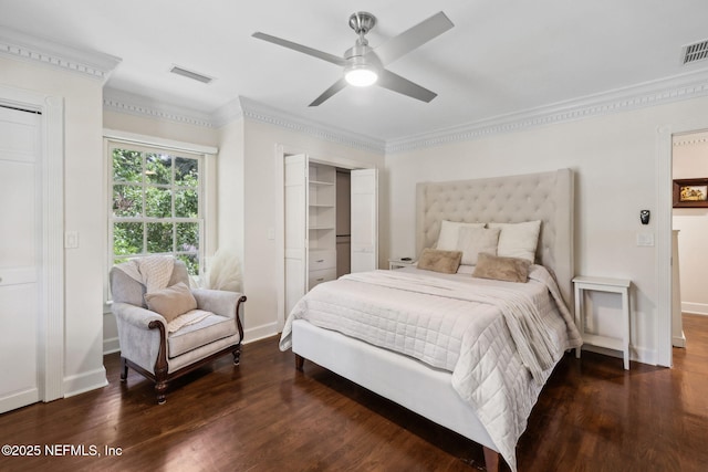 6260 Highlands Ct, Ponte Vedra Beach, FL 32082 - bedroom featuring wood finished floors, ornamental molding, baseboards, and ceiling fan