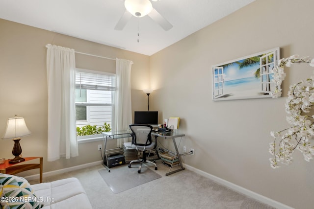 75586 Pondside Ln, Yulee, FL 32097 - office area featuring carpet flooring, a ceiling fan, and baseboards