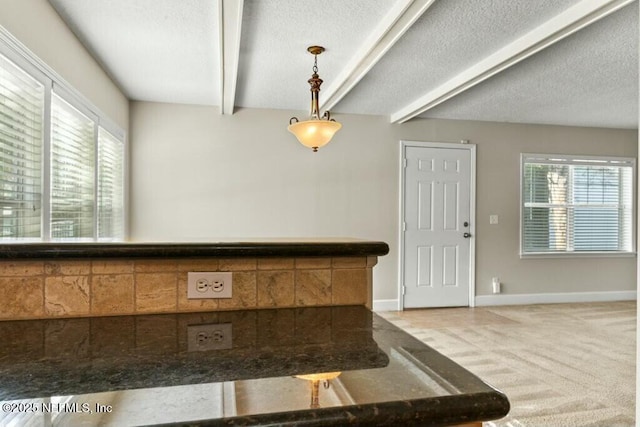 3434 Blanding Blvd Unit 201, Jacksonville, FL 32210 - interior space with a textured ceiling, beamed ceiling, carpet floors, and a healthy amount of sunlight