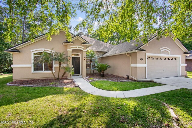 745 Austin Pl, Saint Johns, FL 32259 - view of front of property with stucco siding, a garage, a front yard, and concrete driveway