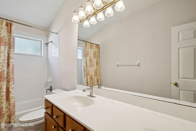 745 Austin Pl, Saint Johns, FL 32259 - full bathroom with toilet, shower / bath combination with curtain, vanity, and vaulted ceiling