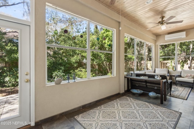 95062 Mackinas Cir, Fernandina Beach, FL 32034 - sunroom / solarium featuring an outdoor hangout area, ceiling fan, and a wall unit AC