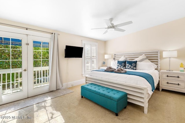 29 Grant St, Saint Augustine, FL 32084 - bedroom with carpet floors, access to exterior, ceiling fan, baseboards, and french doors