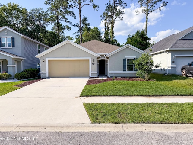3118 Steeple Pine Ct, Middleburg, FL 32068 - ranch-style home featuring an attached garage, concrete driveway, a front yard, and stucco siding