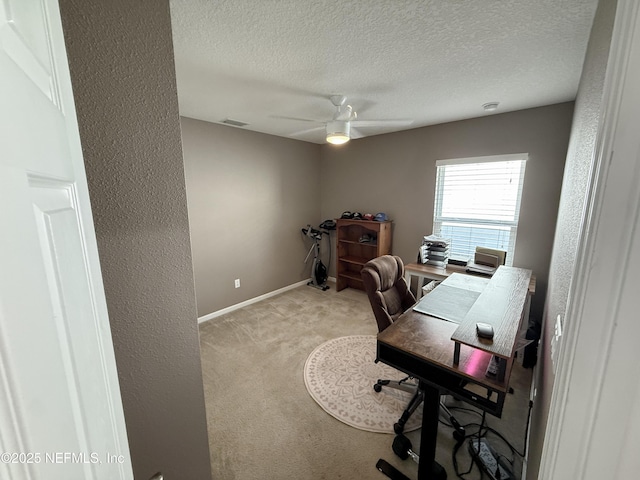 3118 Steeple Pine Ct, Middleburg, FL 32068 - carpeted office featuring a textured ceiling, a ceiling fan, and baseboards