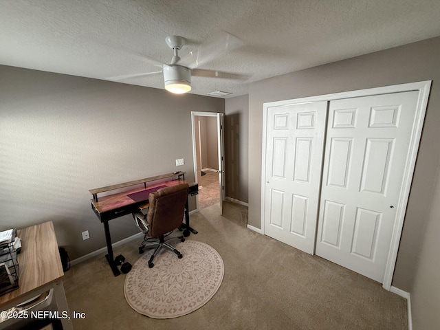 3118 Steeple Pine Ct, Middleburg, FL 32068 - office space featuring ceiling fan, carpet flooring, baseboards, and a textured ceiling