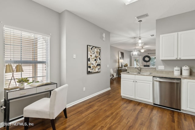 542 Southbranch Dr, Saint Johns, FL 32259 - kitchen featuring white cabinets, dark wood-style flooring, a sink, dishwasher, and visible vents