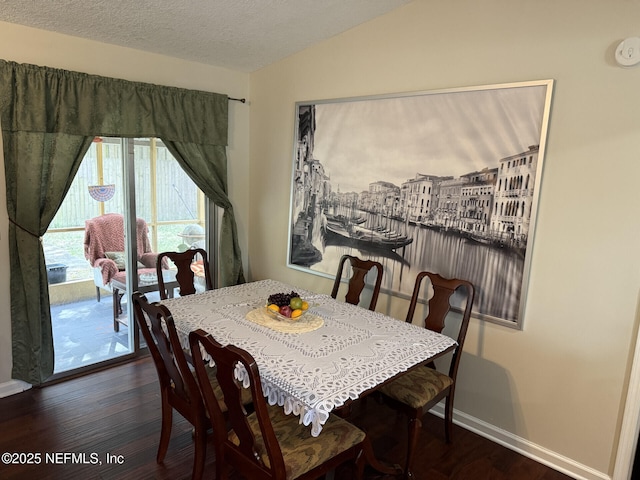 13248 Grant Logan Ln, Jacksonville, FL 32225 - dining space with baseboards, lofted ceiling, a textured ceiling, and wood finished floors