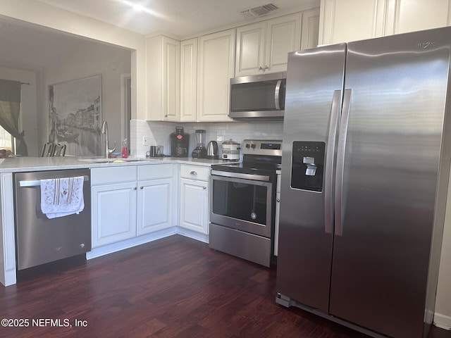 13248 Grant Logan Ln, Jacksonville, FL 32225 - kitchen featuring white cabinetry, a sink, dark wood-style floors, visible vents, and appliances with stainless steel finishes