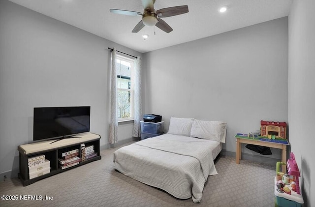 1021 Oakland Hills Ave, Middleburg, FL 32068 - bedroom featuring a ceiling fan, carpet floors, baseboards, and recessed lighting