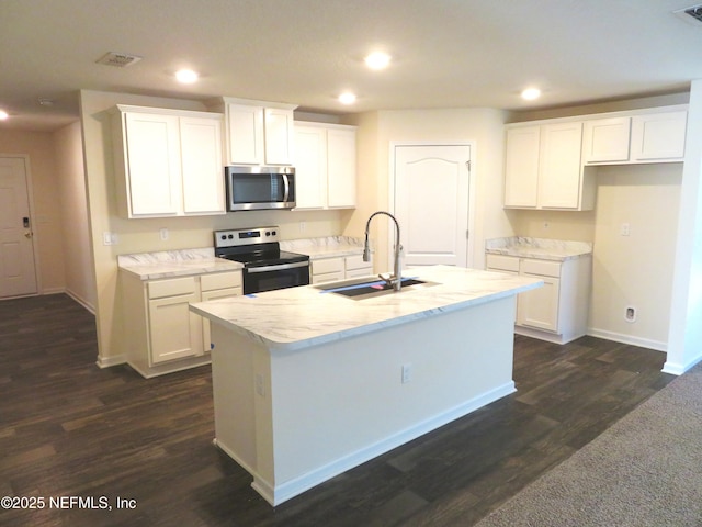 3282 Little Fawn Ln, Green Cove Springs, FL 32043 - kitchen with visible vents, white cabinets, a sink, and appliances with stainless steel finishes