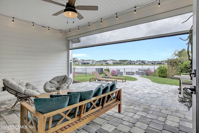 view of patio / terrace with a fenced backyard and ceiling fan