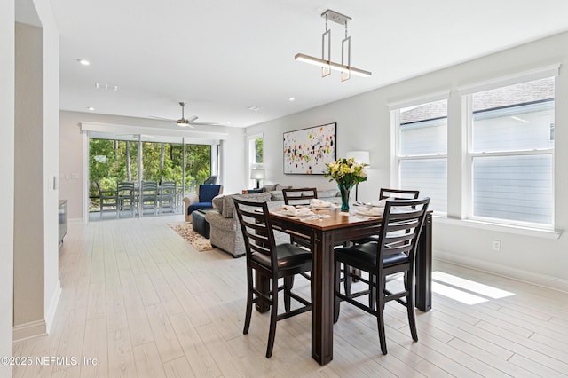 212 Fawnwood St, Saint Johns, FL 32259 - dining space featuring recessed lighting, light wood-type flooring, baseboards, visible vents, and a ceiling fan
