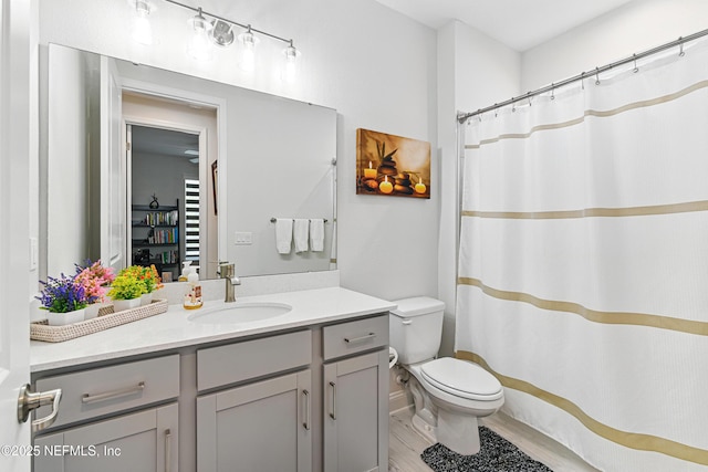 212 Fawnwood St, Saint Johns, FL 32259 - bathroom featuring a shower with curtain, wood finished floors, toilet, and vanity