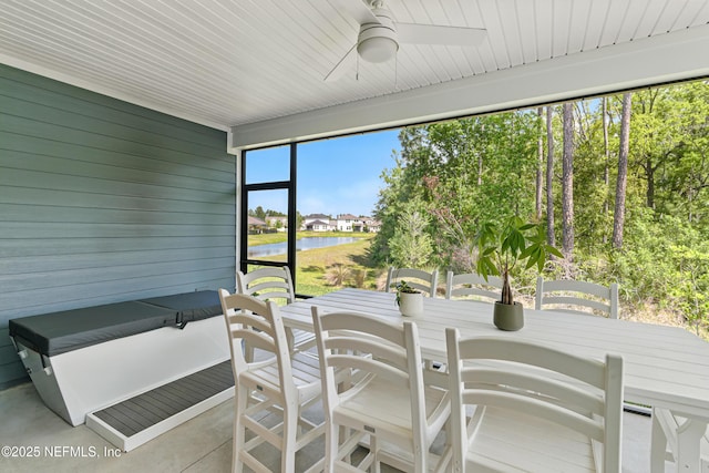 212 Fawnwood St, Saint Johns, FL 32259 - sunroom / solarium with a ceiling fan, outdoor dining area, and a water view