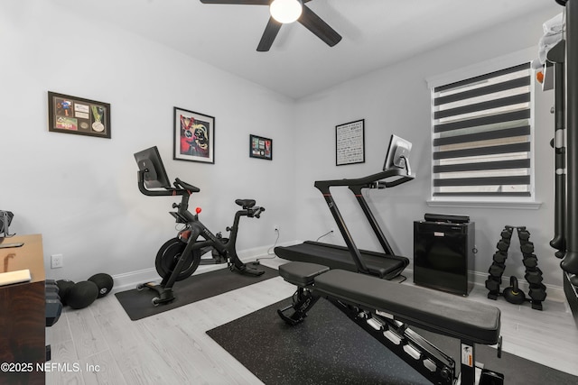 212 Fawnwood St, Saint Johns, FL 32259 - workout room featuring baseboards, wood finished floors, and a ceiling fan