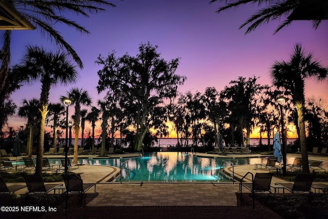 212 Fawnwood St, Saint Johns, FL 32259 - pool at dusk featuring a community pool and a patio area