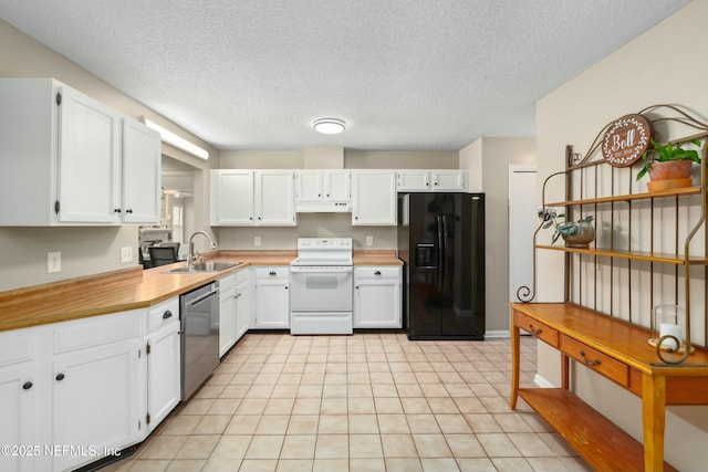4133 Hidden Branch Dr N, Jacksonville, FL 32257 - kitchen featuring black fridge with ice dispenser, white electric stove, dishwasher, under cabinet range hood, and a sink