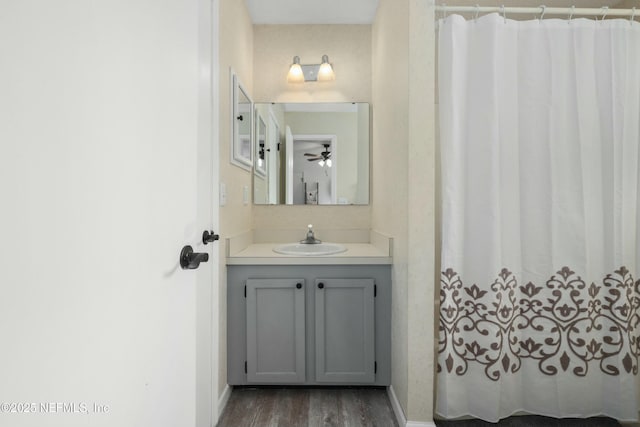 4133 Hidden Branch Dr N, Jacksonville, FL 32257 - bathroom with a shower with curtain, wood finished floors, and vanity