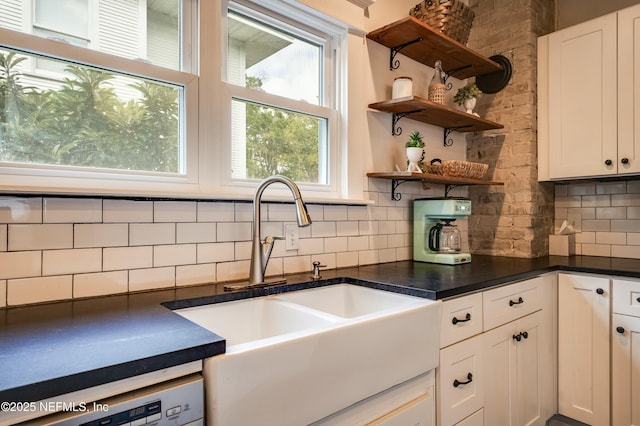 2855 Post St, Jacksonville, FL 32205 - kitchen featuring backsplash, a sink, white cabinetry, and dishwasher