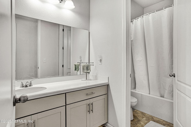 12424 Shady Bridge Trl, Jacksonville, FL 32258 - full bath featuring toilet, shower / tub combo with curtain, vanity, and a textured wall